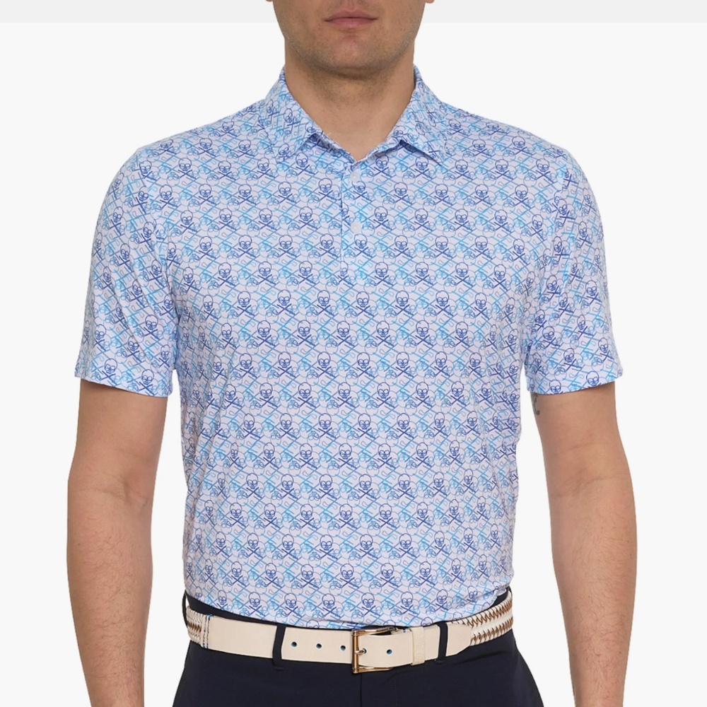 NWT Robert Graham Clubhouse Iron Skull Golf Polo Blue Print XL